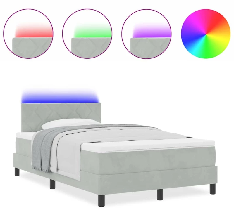 κρεβάτι με ανατομικό στρώμα και LED vidaXL Γκρι 120x190 εκ Βελούδο