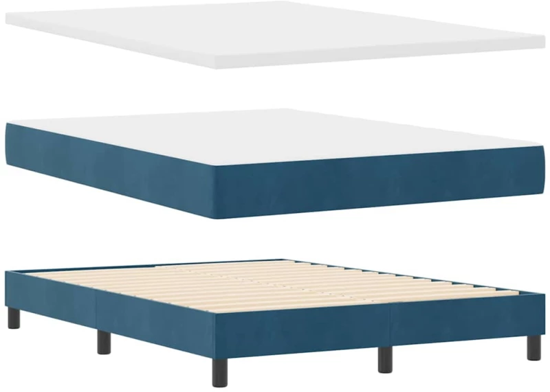 vidaXL Κρεβάτι Box Spring με Στρώμα & LED Σκούρο Μπλε 140x200 εκ Βελούδο