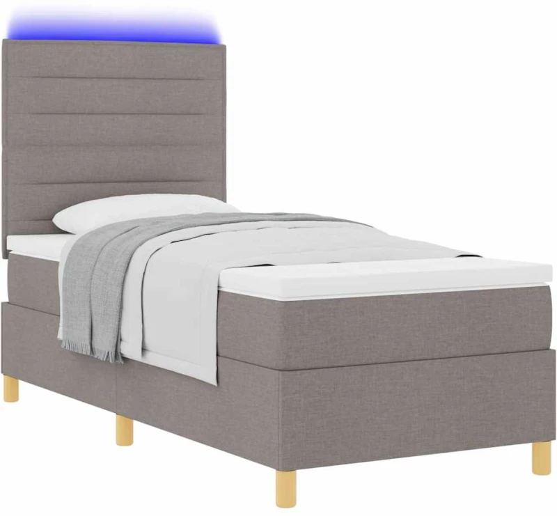 vidaXL Κρεβάτι Box Spring με Στρώμα & LED Καφετί 80x200 εκ. Ύφασμα