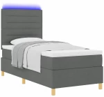 vidaXL Κρεβάτι Box Spring με Στρώμα & LED Σκούρο Γκρι 100x200 εκ. Υφαντό