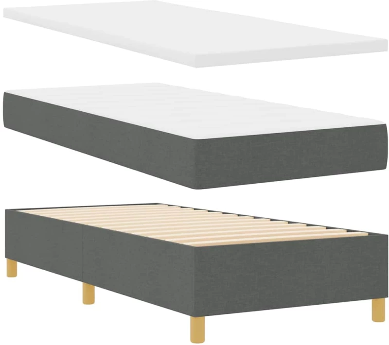 vidaXL Κρεβάτι Box Spring με Στρώμα & LED Σκούρο Γκρι 100x200 εκ. Υφαντό