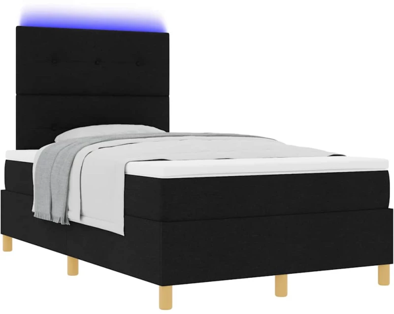 VidaXL Κρεβάτι με βαφείο & LED Μαύρο 120x190 εκ. Ύφασμα