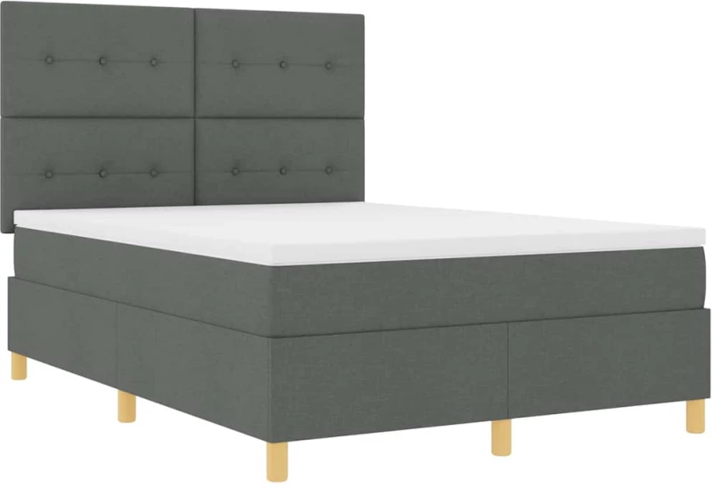 vidaXL Κρεβάτι Box Spring με Στρώμα & LED Σκούρο Γκρι 140x190 εκ. Ύφασμα