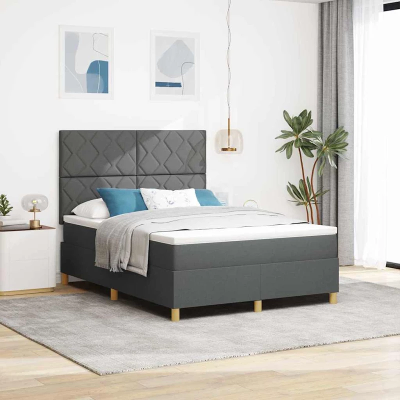 vidaXL Box Spring Bed με Στρώμα & LED Σκούρο Γκρι 160x200 εκ. Υφασμάτινο