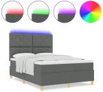 vidaXL Box Spring Bed με Στρώμα & LED Σκούρο Γκρι 160x200 εκ. Υφασμάτινο