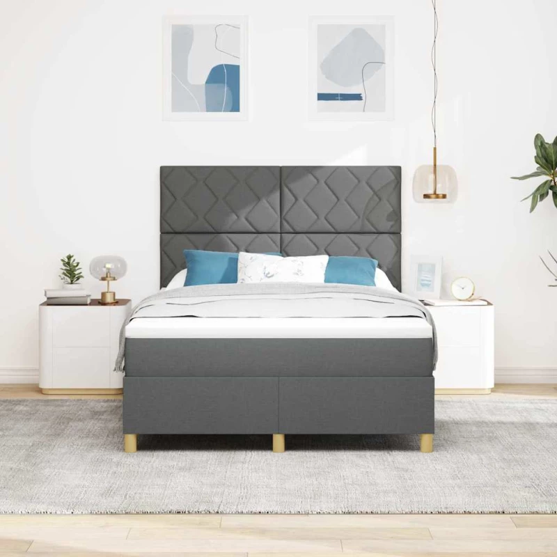 vidaXL Box Spring Bed με Στρώμα & LED Σκούρο Γκρι 160x200 εκ. Υφασμάτινο