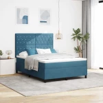 Κρεβάτι Box Spring με Στρώμα & LED vidaXL Σκούρο Μπλε 140x200 εκ Βελούδο