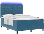 Κρεβάτι Box Spring με Στρώμα & LED vidaXL Σκούρο Μπλε 140x200 εκ Βελούδο