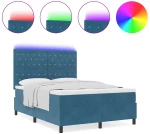 Κρεβάτι Box Spring με Στρώμα & LED vidaXL Σκούρο Μπλε 140x200 εκ Βελούδο