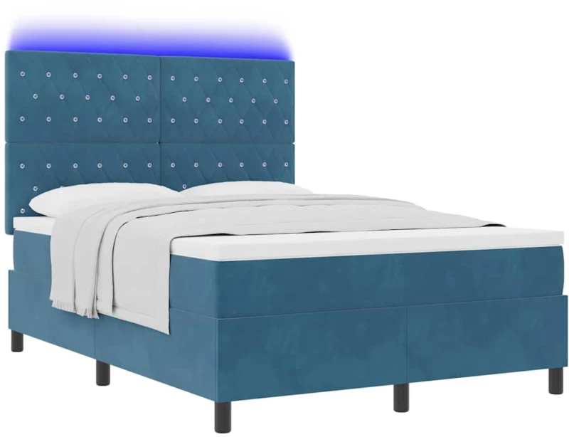 vidaXL Κρεβάτι με Στρώμα και LED Σκούρο Μπλε 160x200 εκ Βελούδο