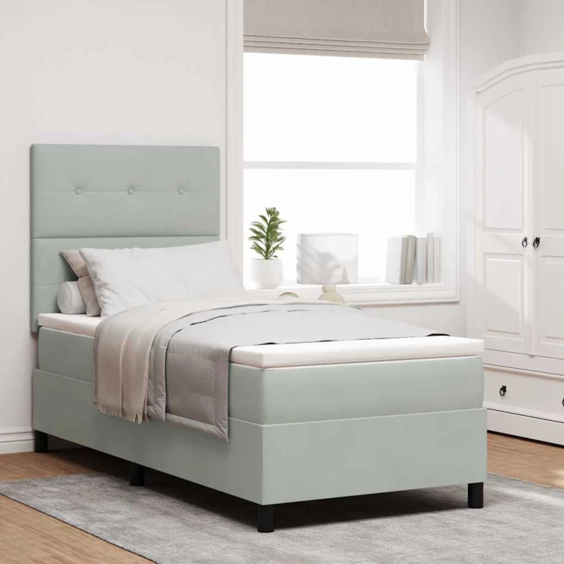 Κρεβάτι Box Spring vidaXL με στρώμα και LED Ανοιχτό γκρι 80x200 εκ. Βελούδο