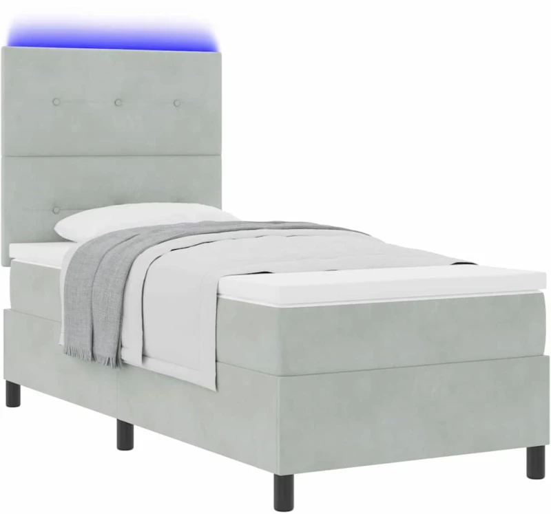 Κρεβάτι Box Spring vidaXL με στρώμα και LED Ανοιχτό γκρι 80x200 εκ. Βελούδο
