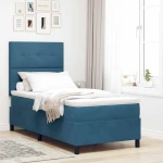 κρεβάτι Box Spring με στρώμα & LED σε σκούρο μπλε 90x190 εκ. από βελούδο