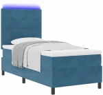 κρεβάτι Box Spring με στρώμα & LED σε σκούρο μπλε 90x190 εκ. από βελούδο