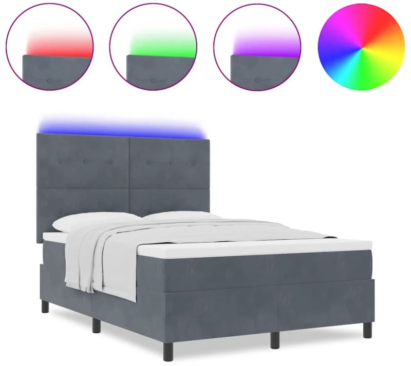 vidaXL Κρεβάτι με Στρώμα & LED Σκούρο Γκρι 140x200 cm Βελούδο