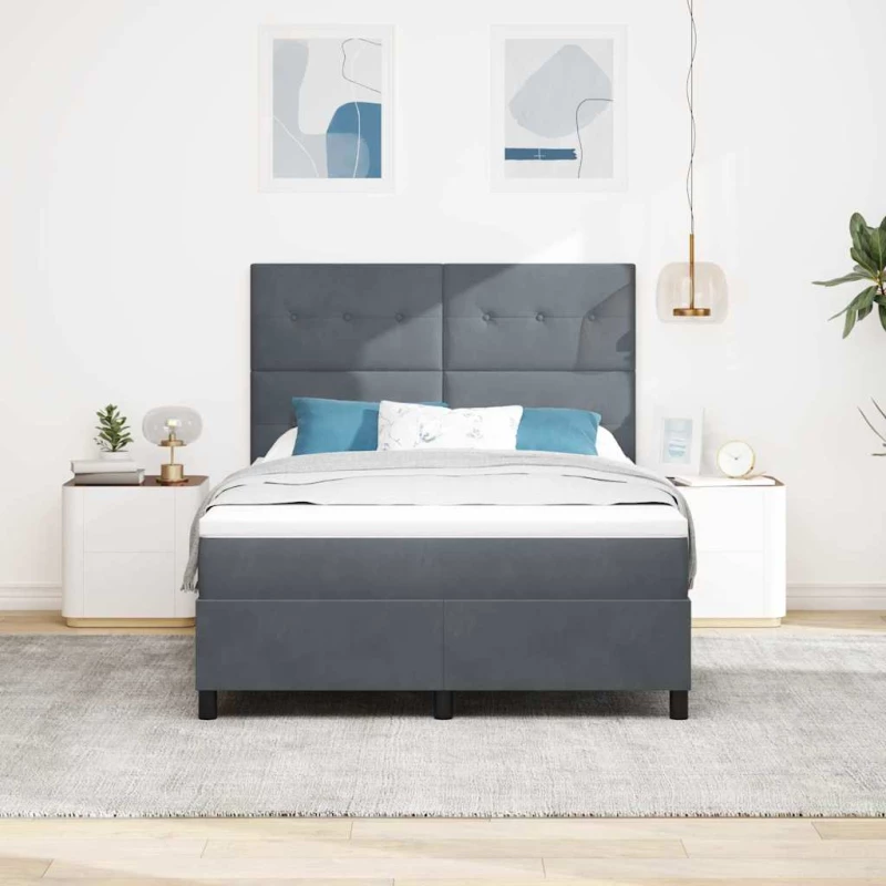 vidaXL Κρεβάτι με Στρώμα & LED Σκούρο Γκρι 140x200 cm Βελούδο