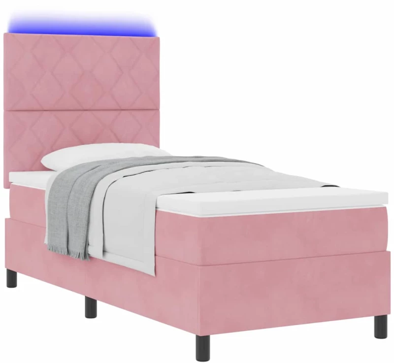 Κρεβάτι με Στρώμα & LED vidaXL Ροζ 90x200 εκ Βελούδινο