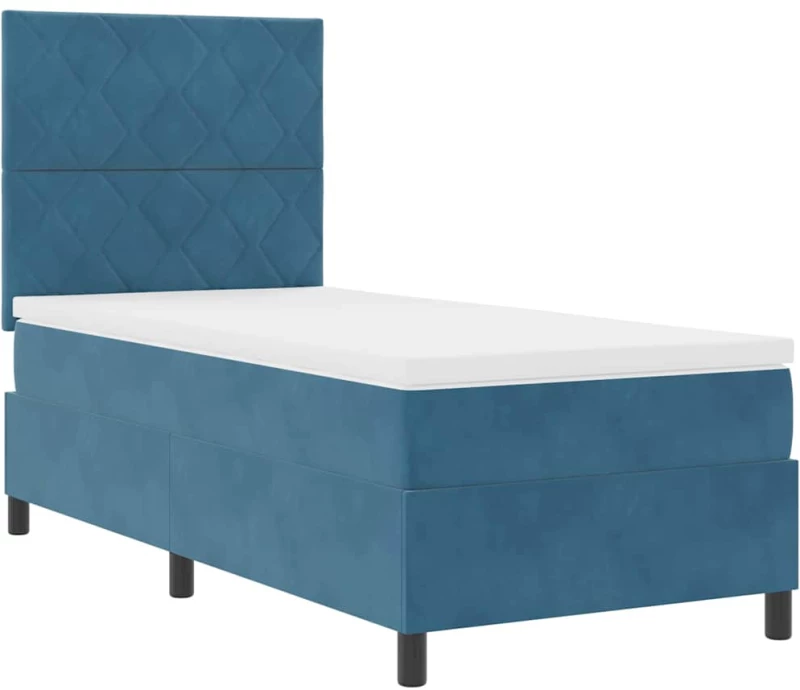 Κρεβάτι Box Spring vidaXL με στρώμα & LED Σκούρο Μπλε 100x200 εκ Βελούδο