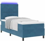 Κρεβάτι Box Spring vidaXL με στρώμα & LED Σκούρο Μπλε 100x200 εκ Βελούδο