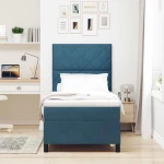 Κρεβάτι Box Spring vidaXL με στρώμα & LED Σκούρο Μπλε 100x200 εκ Βελούδο