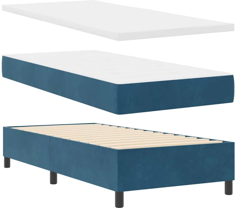 Κρεβάτι Box Spring vidaXL με στρώμα & LED Σκούρο Μπλε 100x200 εκ Βελούδο