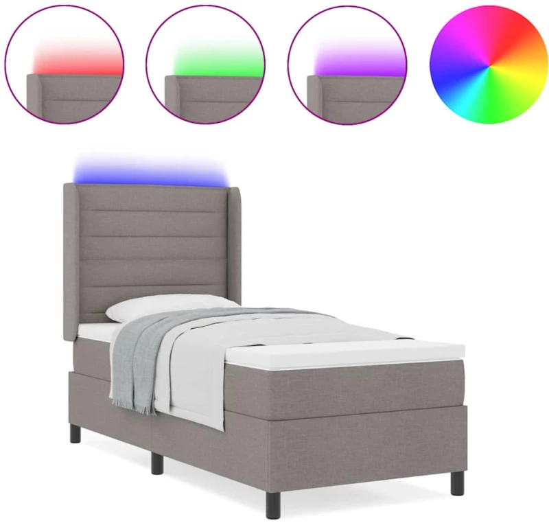 Kρεβάτι Box Spring vidaXL με στρώμα & LED Ταμπά 90x190 εκ. Υφάσματος