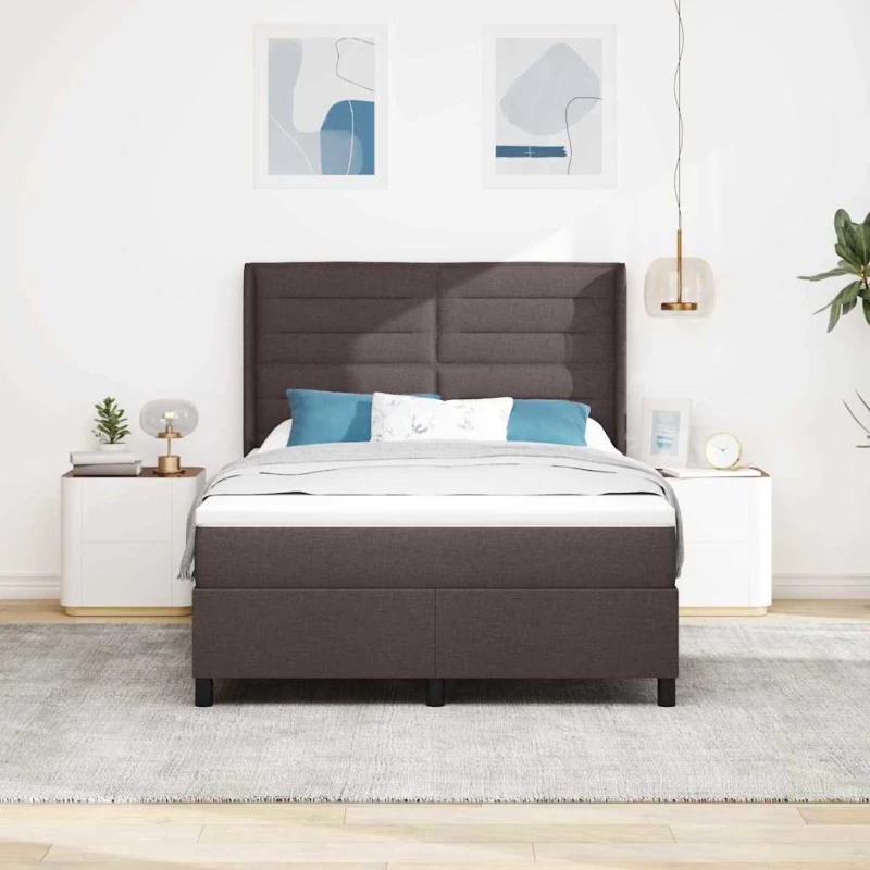 vidaXL Κρεβάτι με ελατήρια και στρώμα & LED καφέ 160x200 cm ύφασμα
