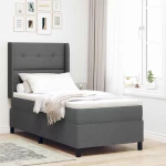 vidaXL Κρεβάτι με Στρώμα & LED Γκρι Σκούρο 90x190 εκ Υφάσματος