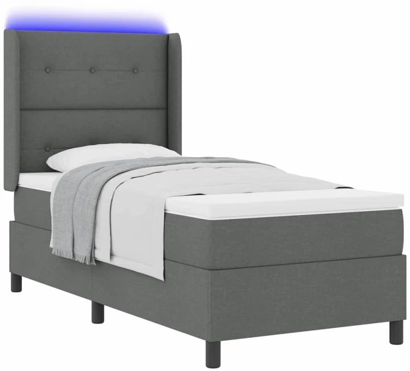 vidaXL Κρεβάτι με Στρώμα & LED Γκρι Σκούρο 90x190 εκ Υφάσματος