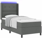 vidaXL Κρεβάτι με Στρώμα & LED Γκρι Σκούρο 90x190 εκ Υφάσματος