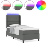 vidaXL Κρεβάτι με Στρώμα & LED Γκρι Σκούρο 90x190 εκ Υφάσματος