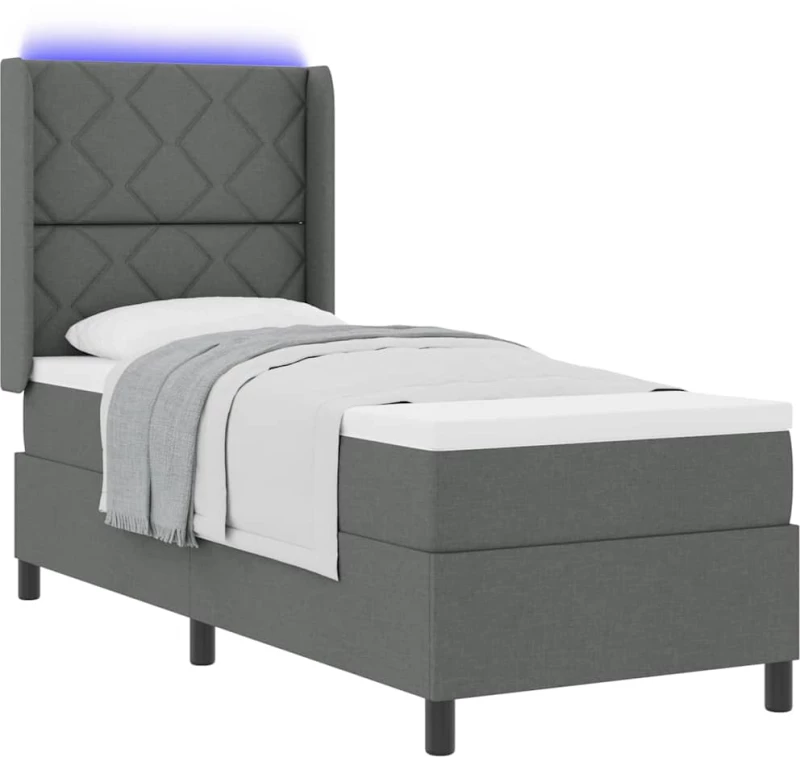 vidaXL Κρεβάτι με ελατήρια και στρώμα & LED, Γκρι, 80 x 200 cm, Ύφασμα