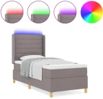 vidaXL Κρεβάτι με Στρώμα & LED Taupe 90x200 εκ. Υφασμάτινο