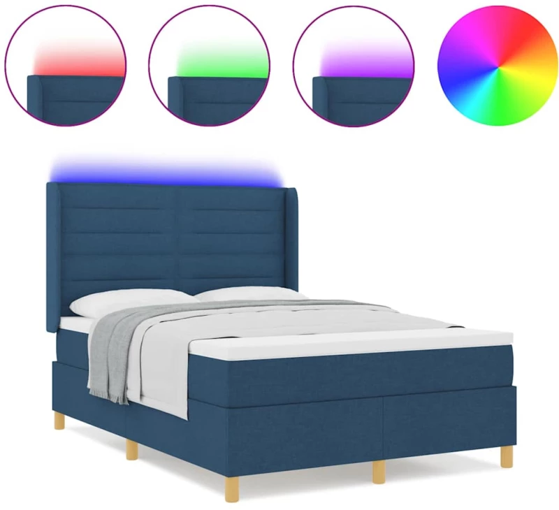 vidaXL Κρεβάτι με Στρώμα & LED Μπλε 140x200 εκ. Ύφασμα
