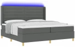 Κρεβάτι Box Spring με Στρώμα & LED Γκρίζο Σκούρο 200x200 εκ. Υφάσματος
