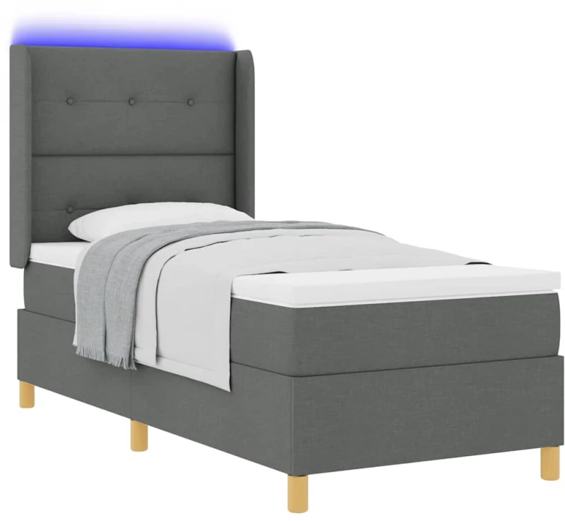 vidaXL Κρεβάτι με Στρώμα & LED Σκούρο Γκρι 80x200 εκ. Υφάσματος