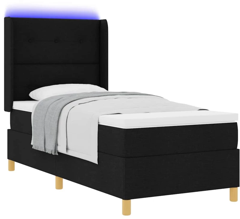 Κρεβάτι Box Spring vidaXL με στρώμα & LED Μαύρο 100x200 εκ. Υφασμάτινο