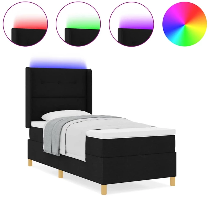 Κρεβάτι Box Spring vidaXL με στρώμα & LED Μαύρο 100x200 εκ. Υφασμάτινο