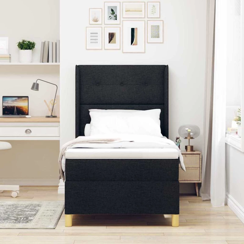 Κρεβάτι Box Spring vidaXL με στρώμα & LED Μαύρο 100x200 εκ. Υφασμάτινο