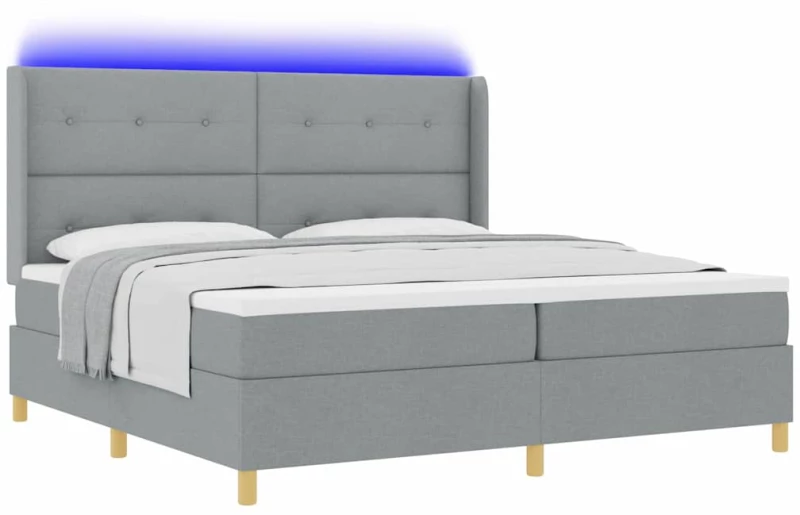 vidaXL Κρεβάτι Box Spring με Στρώμα & LED Φως Γκρι 200x200 εκ. Ύφασμα
