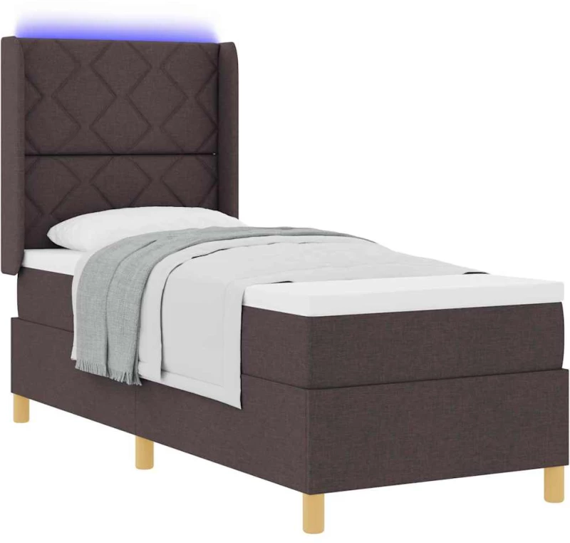 vidaXL Κρεβάτι Box Spring με Στρώμα & LED Καφέ Σκούρο 80x200 εκ. Ύφασμα