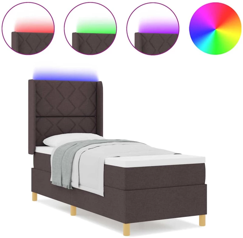 vidaXL Κρεβάτι Box Spring με Στρώμα & LED Καφέ Σκούρο 80x200 εκ. Ύφασμα