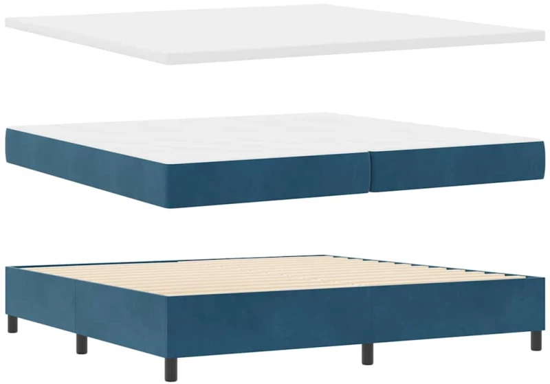 vidaXL Κρεβάτι Box Spring με Στρώμα & LED Σκούρο Μπλε 200x200 εκ Βελούδο