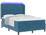 vidaXL Κρεβάτι Box Spring με Στρώμα & LED Σκούρο Μπλε 140x190 εκ. Βελούδο