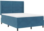 Κρεβάτι Box Spring με Στρώμα & LED σε Σκούρο Μπλε 140x200 εκ Βελούδο