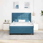 Κρεβάτι Box Spring με Στρώμα & LED σε Σκούρο Μπλε 140x200 εκ Βελούδο