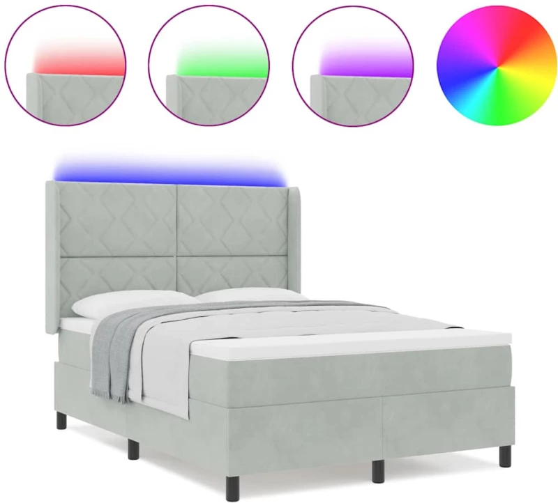 κρεβάτι box spring vidaXL με στρώμα και LED Γκρι 140x190 εκ. Βελούδο