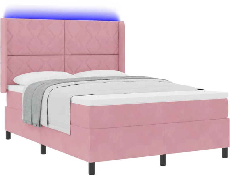 vidaXL Κρεβάτι με Στρώμα & LED Ροζ 160x200 εκ Βελούδινο