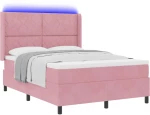vidaXL Κρεβάτι με Στρώμα & LED Ροζ 160x200 εκ Βελούδινο