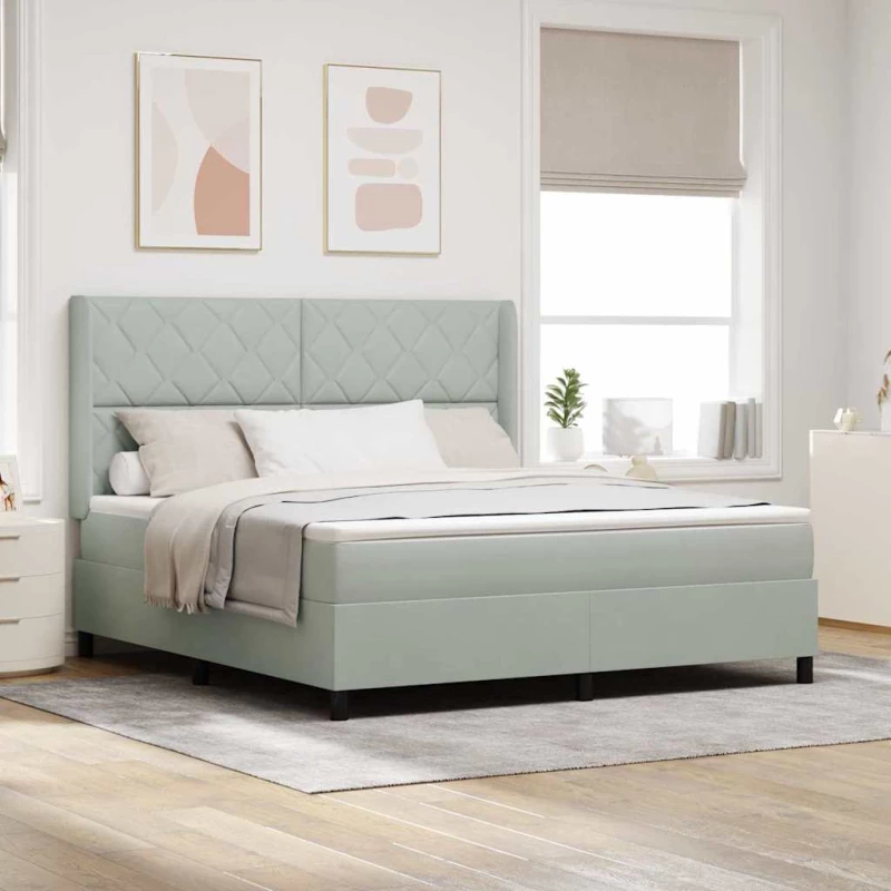 vidaXL Κρεβάτι Box Spring με Στρώμα & LED Ανοιχτό Γκρι 180x200 εκ Βελούδινο